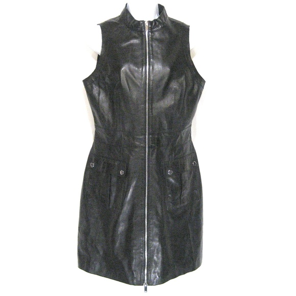 BOD & CHRISTENSEN ⚜ WOMEN'S BLACK SOFT LEATHER ZIPPED NERIAH DRESS - Picture 1 of 4